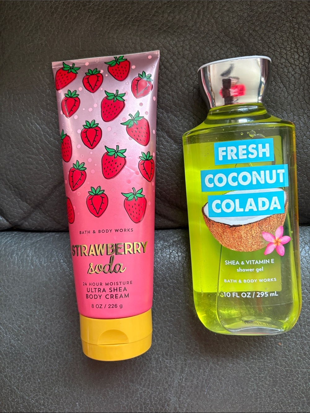 Bath and body summer set in strawberry soda and fresh coconut colada